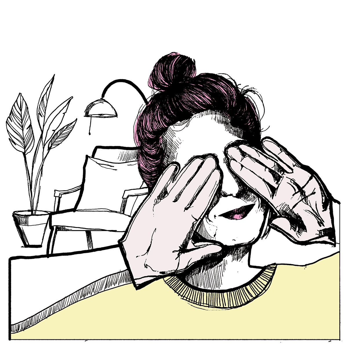 Be by Me - illustrazione di Sara Paglia di donna con maschera mani